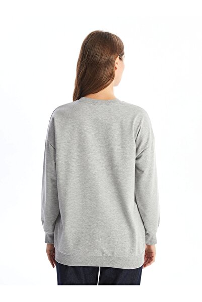 LC Waikiki Lcw Modest Gray Crew Neck Printed Women's Sweatshirt Tunic