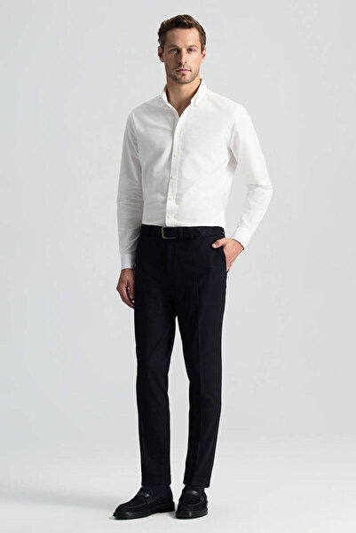 Hemington Saf Yün Bağcık Detaylı Lacivert Chino Jogger Pantolon