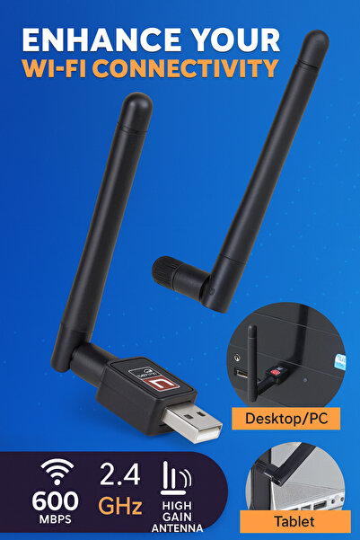 MSYELEKTRONİK Harici Dual Band 2.4Ghz 300/600 Mbps anten 802.11n kablosuz USB adaptörü kablosuz ağ kartı çip WiFi