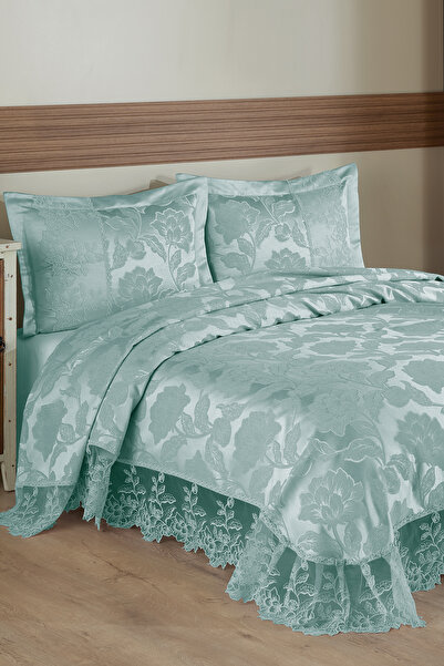 BİRHOME Monalife Dantelli Çift Kişilik Yatak Örtüsü (Mint) 240x260cm