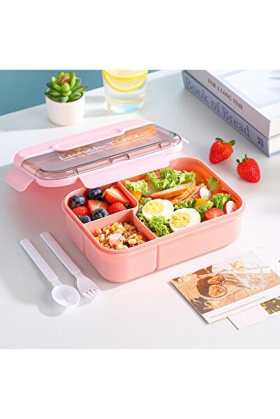 SUMAKA Lunch Box 1450ml 3 Compartments Student Sealed Adult With Spoon And Fork Leak Proof Microwavable