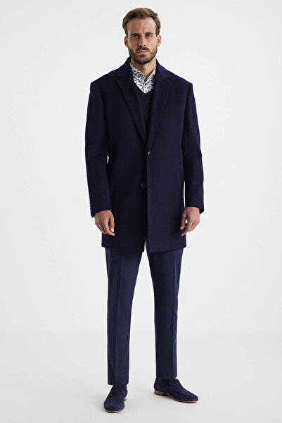 Hemington Örgü Desen Lacivert Lambswool Yün Triko Süveter