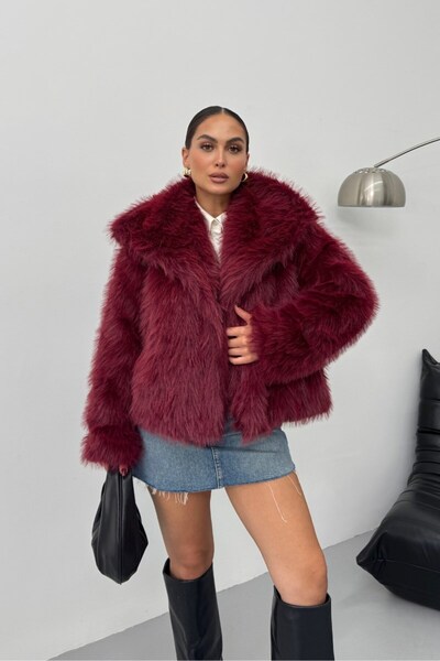 spirituel معطف فرو نسائي أنيق ذو ياقة عريضة مبطنة بأزرار كبس من الفرو الفاخر