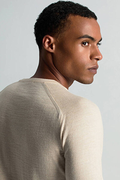 Hemington Merino Yün Açık Bej Bisiklet Yaka Triko