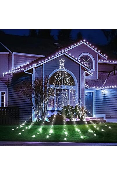 Nomarks Curtain-style Christmas Tree Lights with Star, 350 LEDs, Solar, Outdoor, Cool White - Tree Dazzler