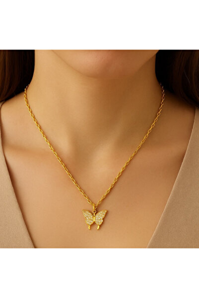 Hmd Gold Color Butterfly Sf Chain Steel Necklace