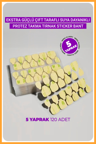 Nera Classy 5 Yaprak Ekstra Güçlü Çift Taraflı, Suya Dayanıklı, Protez Takma Tırnak Sticker, Bant Yapıştırıcı