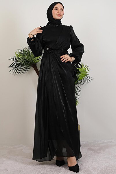 giz astore Beli Gül Detay Abiye Siyah