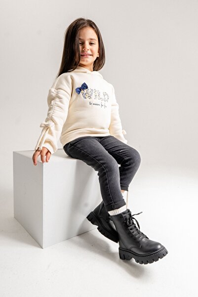 mnpc Kız Çocuk Siyah Hakiki Deri Suya Dayanıklı Postal