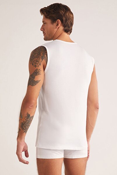 Kom Barry Men's V-Neck Zero Sleeve 100% Cotton 2-Piece Undershirt Set