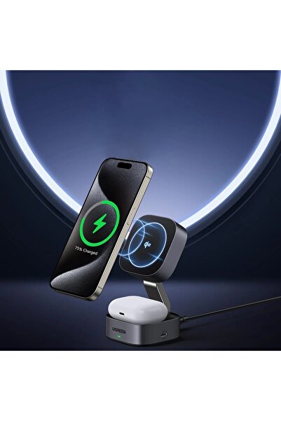 Ugreen Foldable Wireless Charger 2in1, 15W, Cable, 1m - W702 (35316) - Black