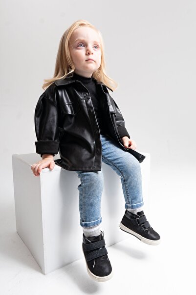 mnpc Kız Çocuk Siyah Hakiki Deri Suya Dayanıklı Anatomik İlk Adım Bot