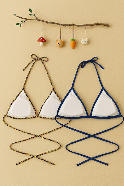 FrereConception Γυναικείο μπλουζάκι μπικίνι με λεοπάρ και μπλε μινιμαλιστικό τρίγωνο σχέδιο – Μοντέρνο και κομψό σχέδιο