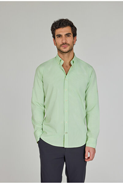 Bisse Regular Fit Pasha Collar Pocketless Green Men's Shirt