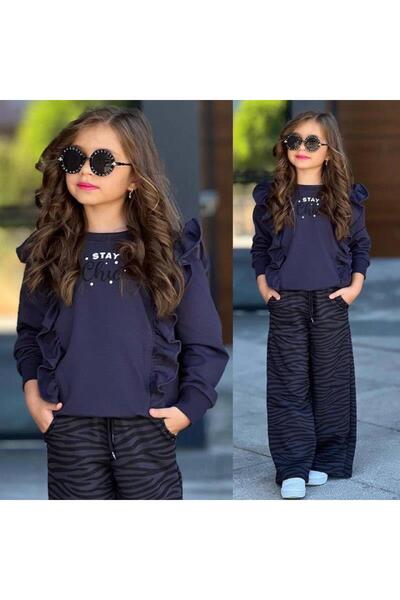 RAPAPA طقم علوي وسروال بناتي من قطعتين بنمط حمار وحشي 6411f