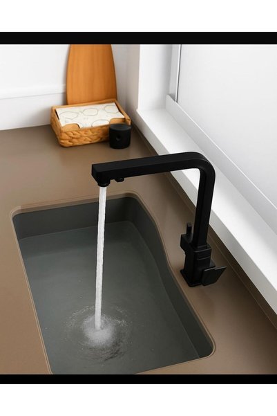 RENA DESIGN Black Square Kitchen Sink Faucet with 3-Way L Pipe Luxury Water Design Faucet with Warranty