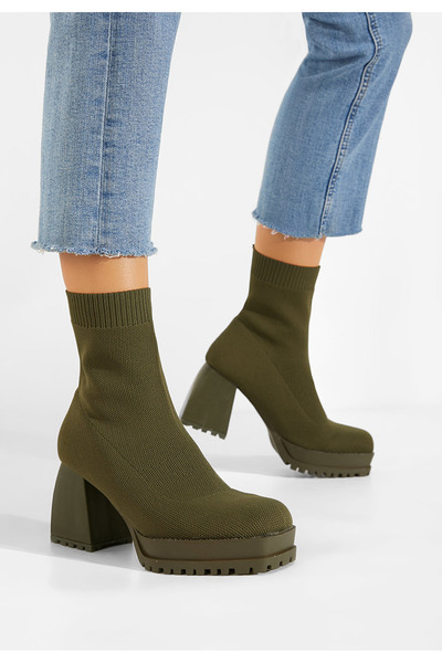 B T Shoes Azuda green chunky heel ankle boots