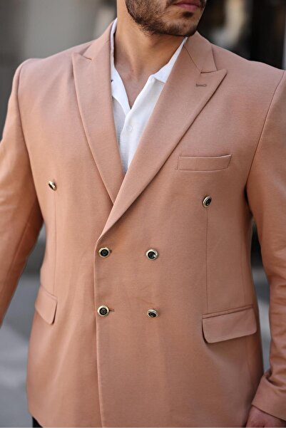 SABRİ ZENGİN Erkek Siyah Slim Fit Penye Kumaş Kruvaze Ceket