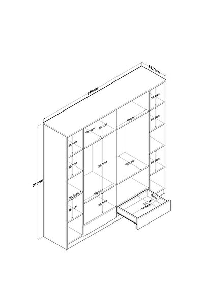 Rani Mobilya Rani BA134 Geniş Gardırop Elbise Dolabı 6 Kapaklı 2 Çekmeceli 14 Raflı 2 Askılı Beyaz