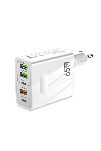 Techsuit Multiport Power Adapter, GaN, USB, Type-C, 65W - PentaXPower (CHC1) - White