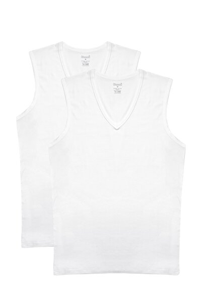 Kom Barny Men's V-Neck Zero Sleeve Cotton 2-Piece Undershirt Set