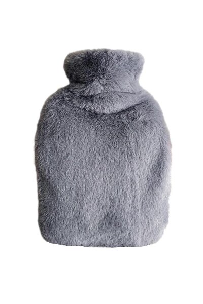 Sia Gray Plush Warm Water Bag with Pocket 27X17X2Cm 1 Liter