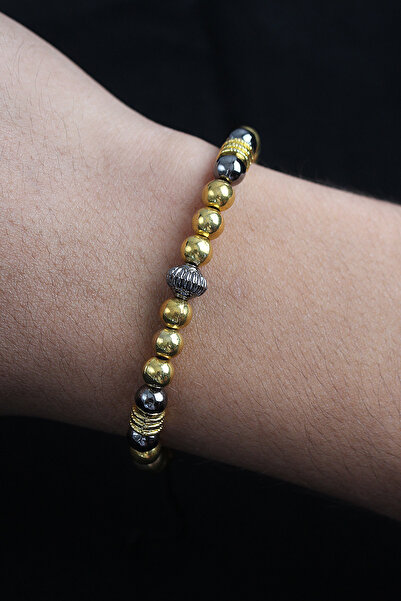 callerrons accessories Natural Stone Circle Model Gold and Smoked Color Men's Bracelet with Elevator - Ebj250902W37683