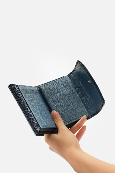 MAFİ Genuine Croco Leather Nero Women's Wallet Wallet 13X9 Cm, Back Zipper, Double Snap Fasteners