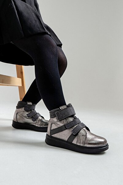 mnpc Kız Çocuk Gümüş Hakiki Deri Suya Dayanıklı Anatomik Günlük Bot