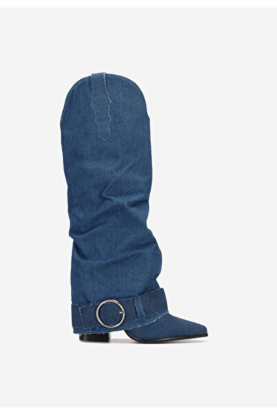 B T Shoes Denim kozačky na podpatku Elisia V2