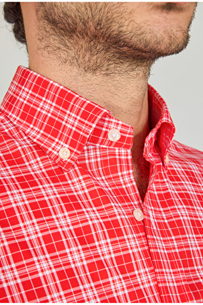 Bisse Regular Fit Paşa Yaka Cepsiz Kırmızı Erkek Gömlek