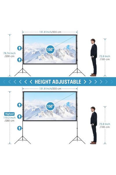 OEM LEORFI 150 inch projection screen with stand, portable outdoor 16:9 HD 4K, foldable, double-sided