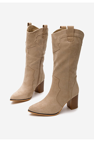 B T Shoes Khaki kozačky na podpatku Gandhi V2