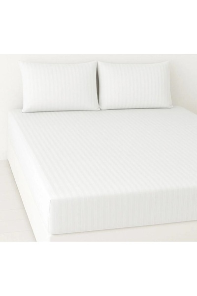 Mert Collection Çarşı Double King Size 100% Cotton Satin Luxury Elastic Striped Bed Sheet Set