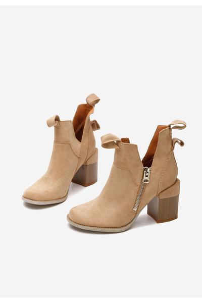 B T Shoes Khaki kotníkové boty na podpatku Iriel