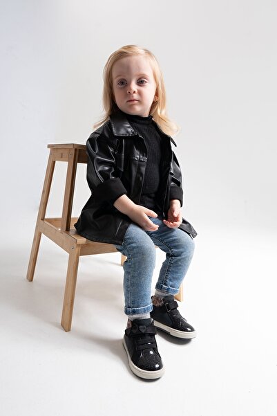 mnpc Kız Çocuk Siyah Hakiki Deri Suya Dayanıklı Anatomik İlk Adım Bot