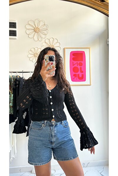 sienna Düğmeli Standart Beden Ajurlu Hırka