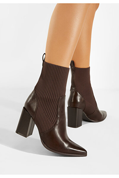 B T Shoes Μποτάκια κάλτσα καφε Vinuele