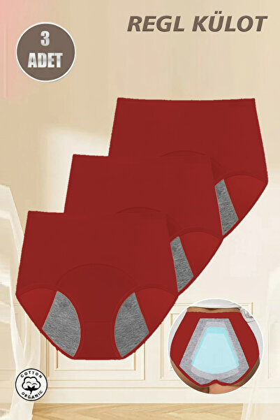 REYNEV 3'lü Kırmızı Süper Emici Ultra Hijyenik Regl Külodu , Gün Boyu Etkili Sızdırmaz Adet Külodu