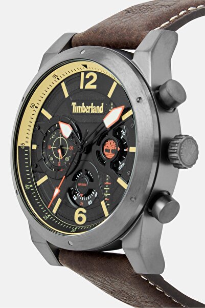 Timberland Men TDWGF2100001 Leather Analog Watch 46 mm, Dark Brown