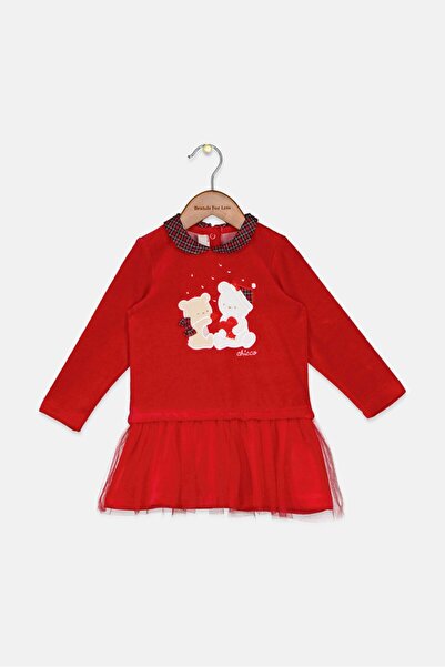 Chicco Toddlers Girl Spread Collar Long Sleeve Embroidered Top, Red Combo