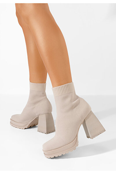 B T Shoes Μποτάκια με χοντρό τακούνι Lalena μπεζ