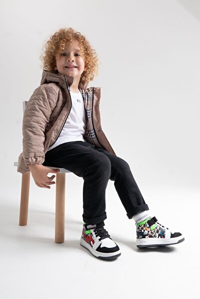 mnpc Unisex Çocuk Siyah Baskı Hakiki Deri Anatomik Günlük Bot