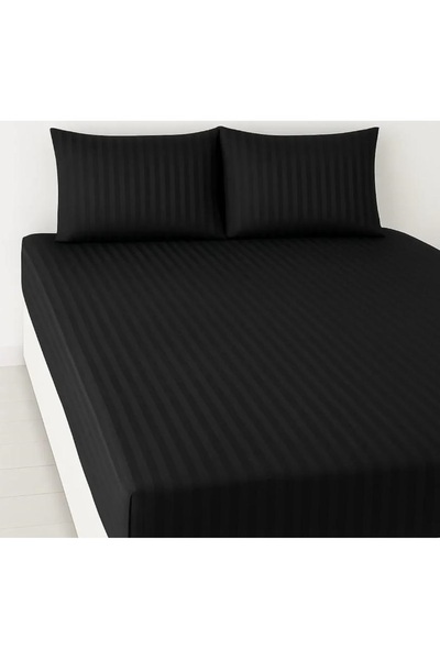 Mert Collection Çarşı Double King Size 100% Cotton Satin Luxury Elastic Striped Bed Sheet Set