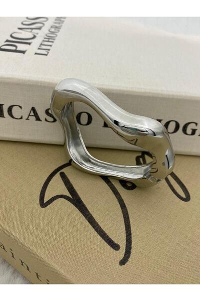 Hedef Bijuteri Special Series Silver Color Wavy Model Design Handcuff Bracelet
