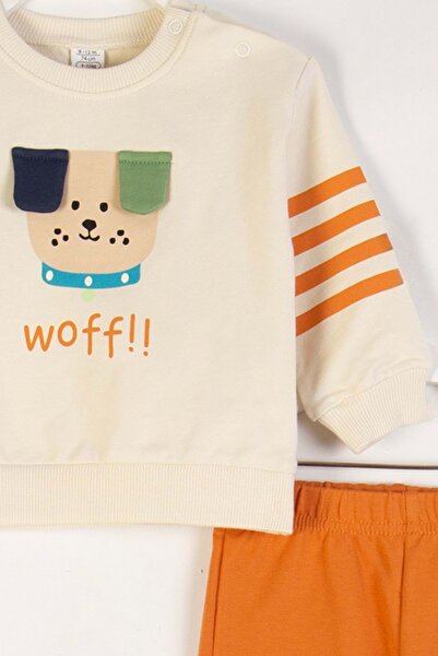 ww waka waka kids store Köpek Baskılı Kulak Detaylı Erkek Bebek Eşofman Takım