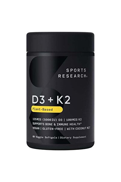 Sports Research مكمل غذائي 2 في 1 يدعم K2+D3 - 60 كبسولة هلامية