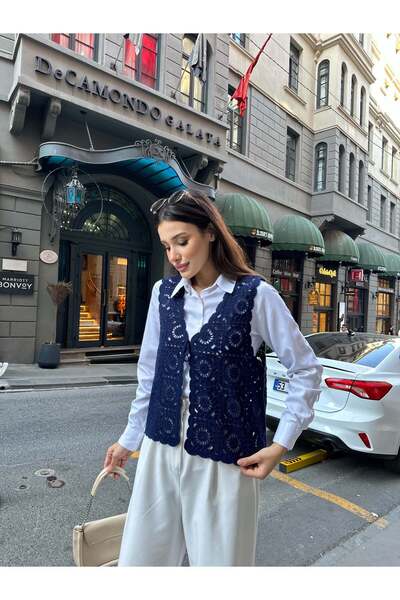 Hatun Atila HatunAtila Акриловий жилет з квітковим візерунком 5198 - Синій