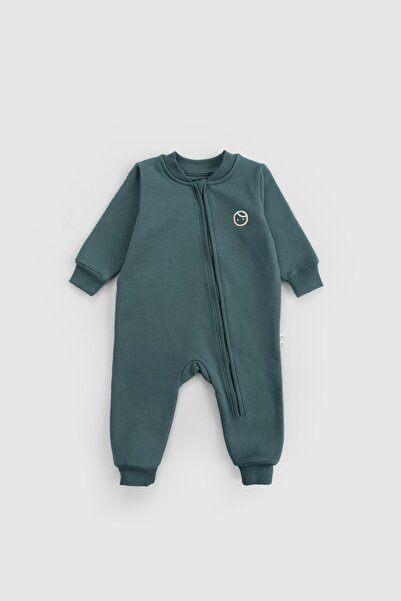 Little Gusto Organic Cotton Green Zippered Baby Romper