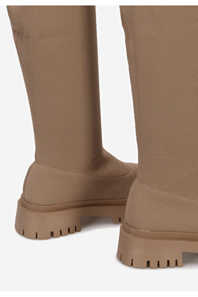 B T Shoes Khaki vysoké kozačky na plochém podpatku Xena